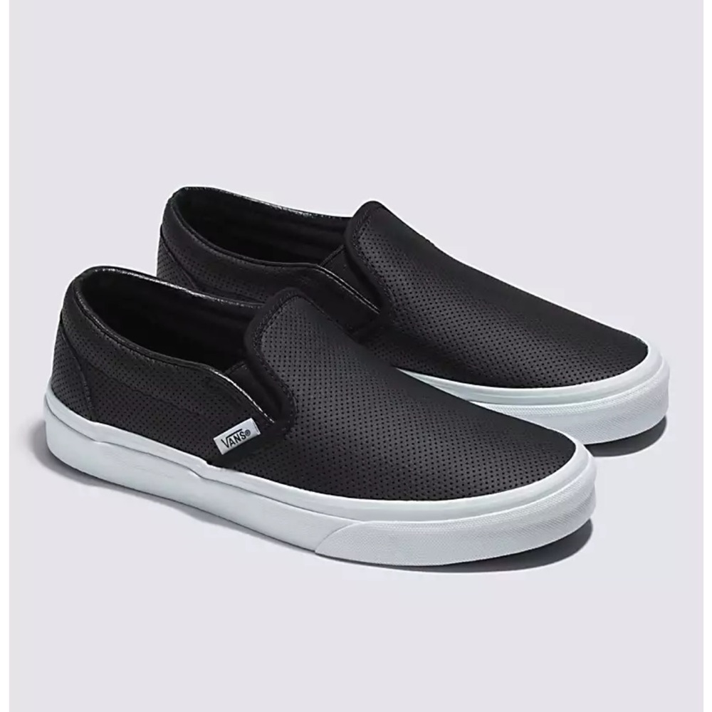 Vans black slip on perf leather shoe. Great condition size 7